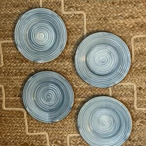Set of 4 Blue & White Swirl Salad/ Dessert Plates (NEW) GIBSON, 8.25”